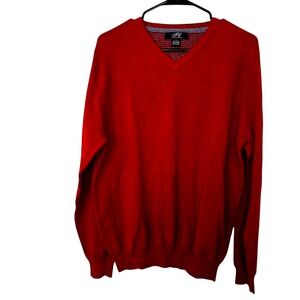 Foxcroft Mens Red V-Neck Sweater Cotton Cashmere Blend Knit Pullover Size Large